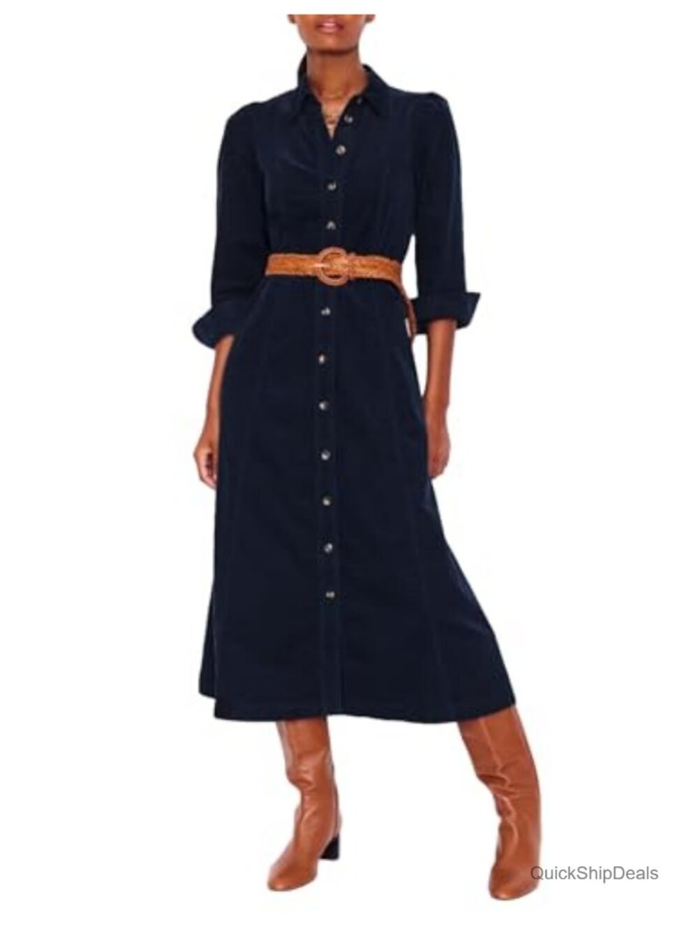 Women's Corduroy Maxi Dress Button Down Shirt Dress with Belt